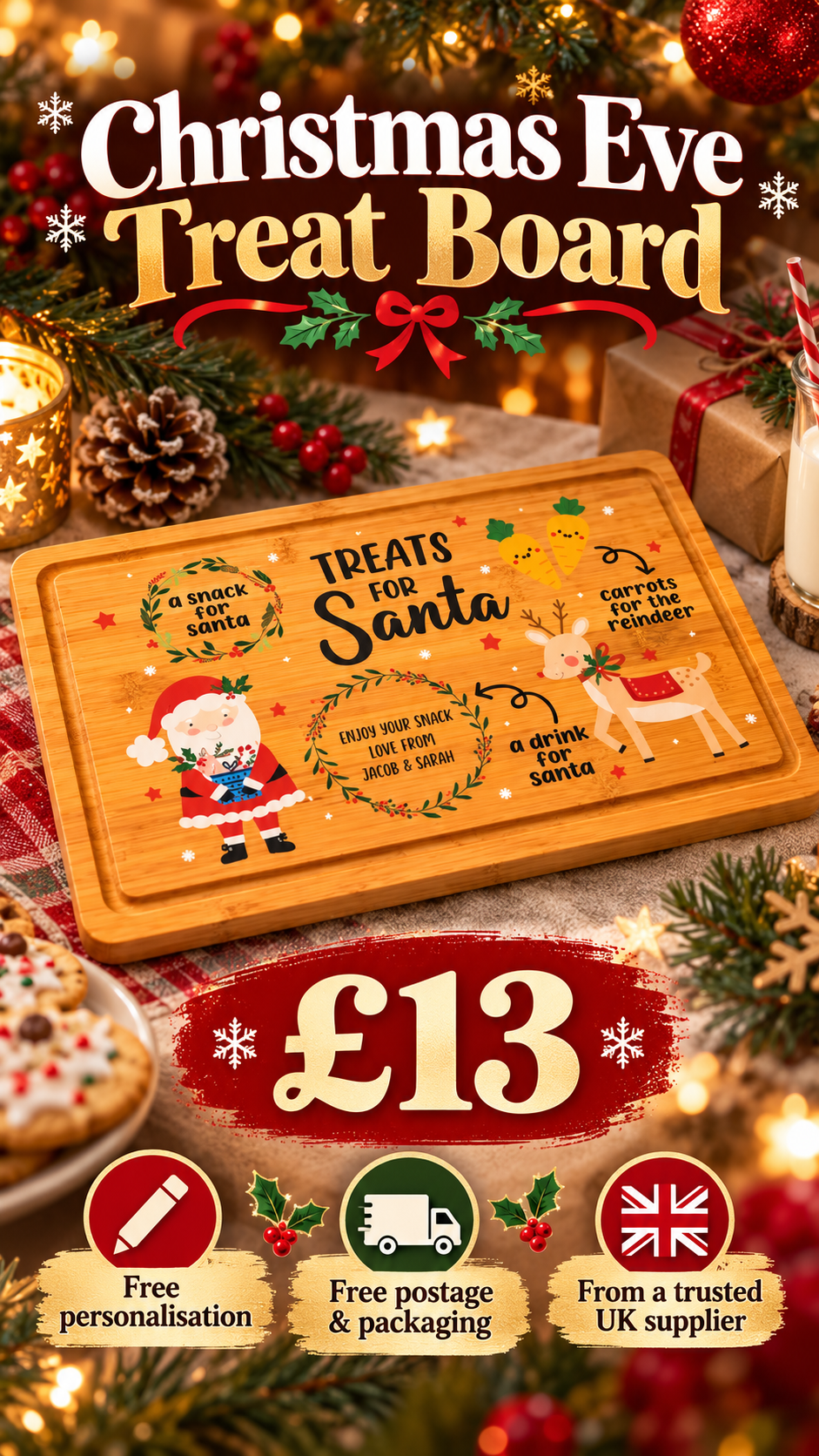 Christmas Eve Treat Board With Free Personalisation