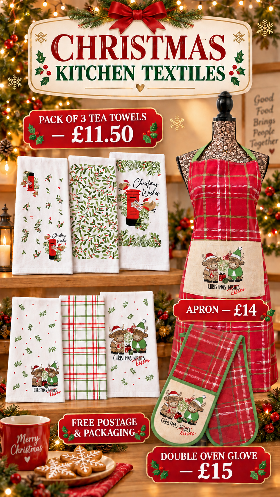 Christmas Kisses Kitchen Textiles