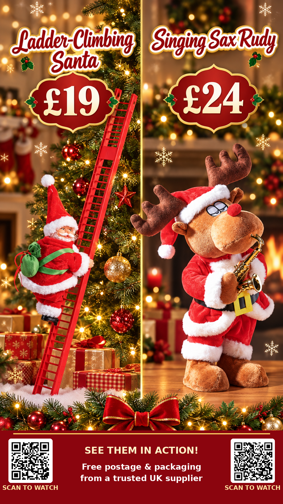 Ladder Climbing Santa & Singing Sax Rudy