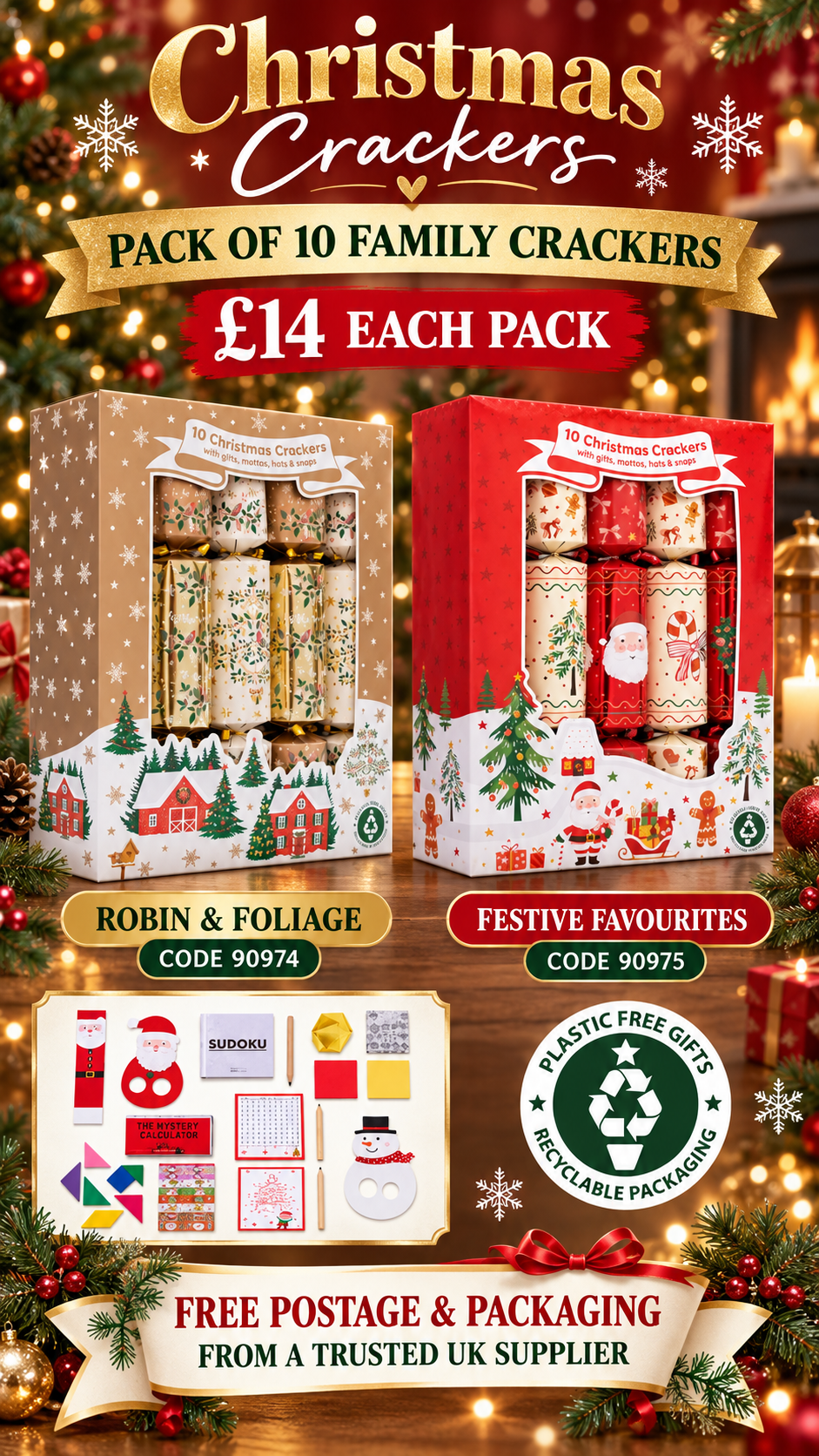 10 Pack Family Christmas Crackers