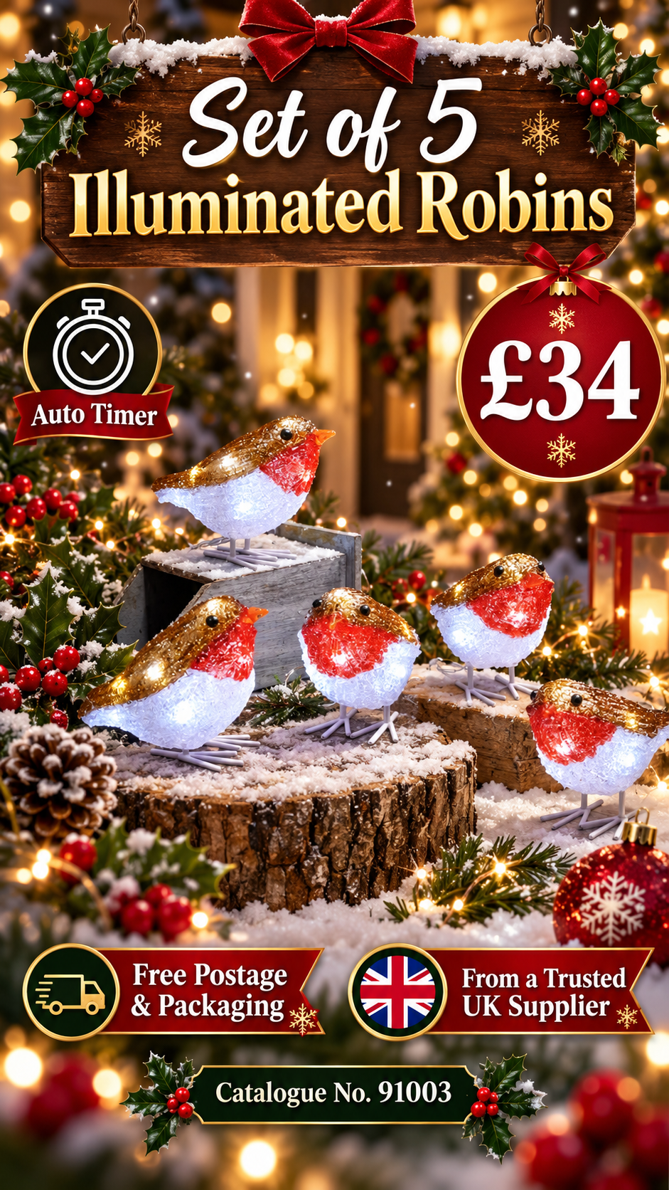 Set Of 5 illuminating Robins