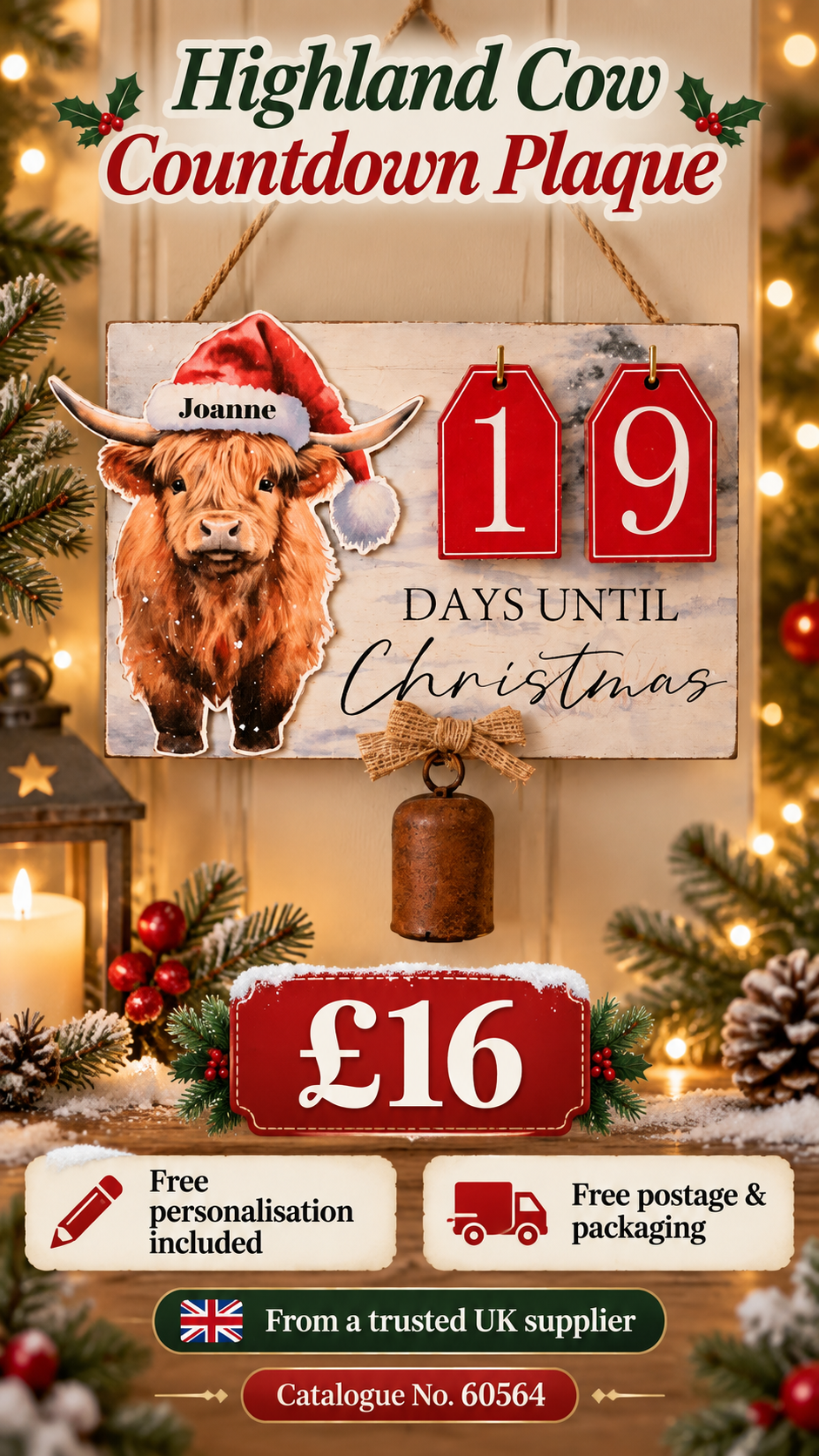 Highland Cow Countdown Plaque With Free Personalisation