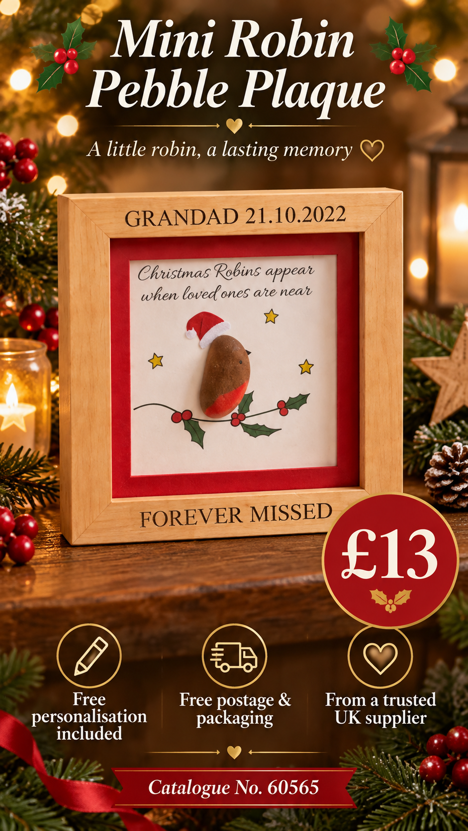 Mini Robin Pebble Plaque With Free Personalisation