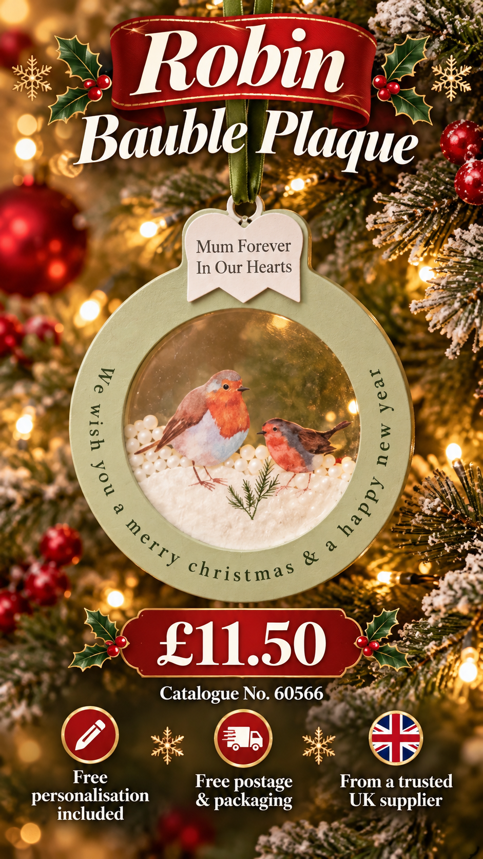 Robin Bauble Plaque With Free Personalisation