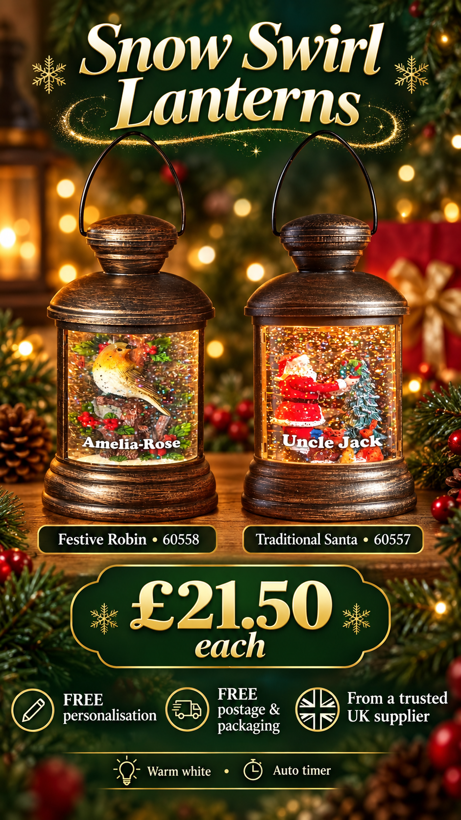 Snow Swirl Lanterns With Free Personalisation