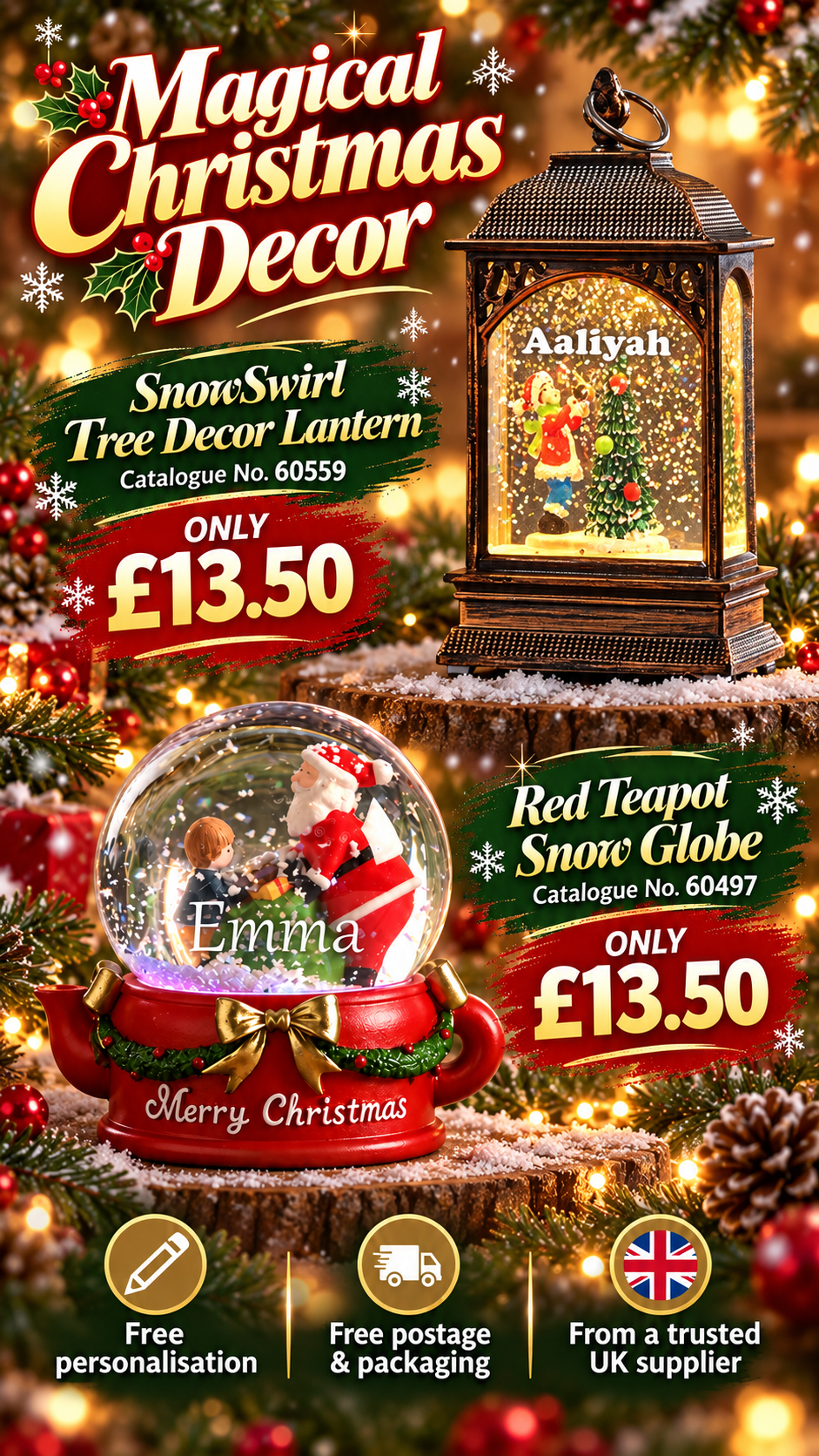 Festive Snow Globes With Free Personalisation
