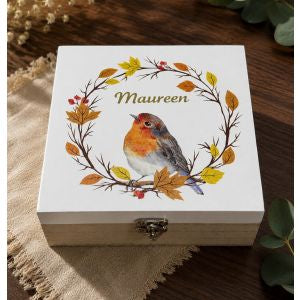 Personalised Robin Jewellery Box & Round Tray